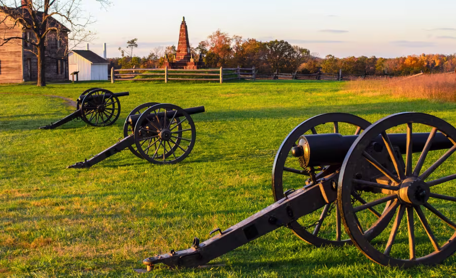 Historic artillery at Manassas Battle Museum Park in Prince William, Virginia.